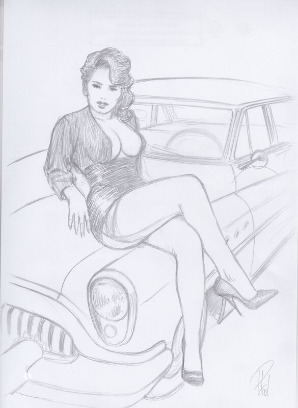 Paturaud Artbook croquis pin up Côte d'Azur Cadillac - Illustration originale