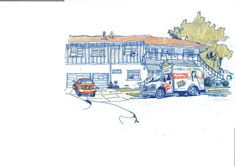 En vente - Cyrille Pomès - Illustration carnet de voyage LA - Illustration originale