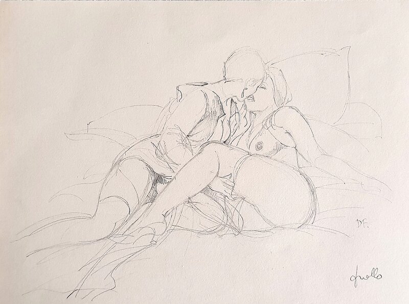 Frollo, jeux lesbiens, dessin original - Planche originale