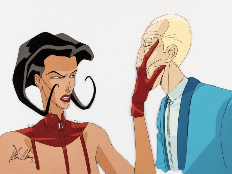 Æon Flux The Purge Trevor Goodchild and Æon Flux Production Cel Sequence of 3 Signed by Peter Chung (MTV Animation, 1995) - Original art