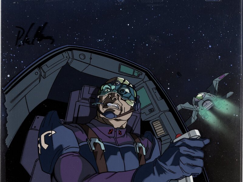 G-Police Production Cel with Master Background Signed by Peter Chung (Acme Filmworks, 1997) - Original art