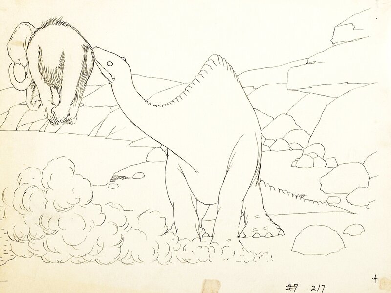 Winsor McCay Gertie the Dinosaur Gertie and Jumbo Animation Drawing Original Art (Winsor McKay, 1914) - Sketch
