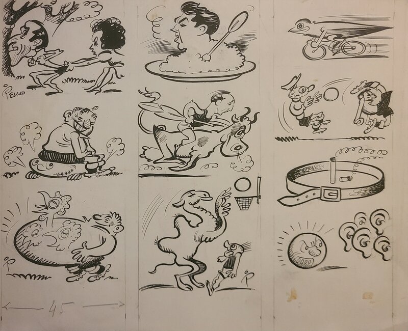 Dessins de Pellos pour le magazine Record - Planche originale