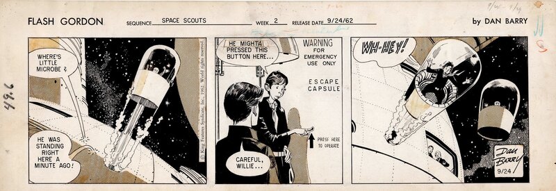 En vente - Dan Barry, Flash Gordon Strip du 9/24/62 + case (imprimée) de Moebius - Planche originale