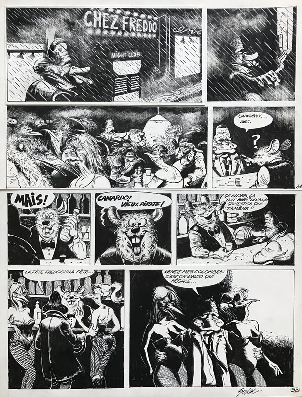 En vente - Benoît Sokal, 1979 - Canardo : On achève bien les héros - Planche originale