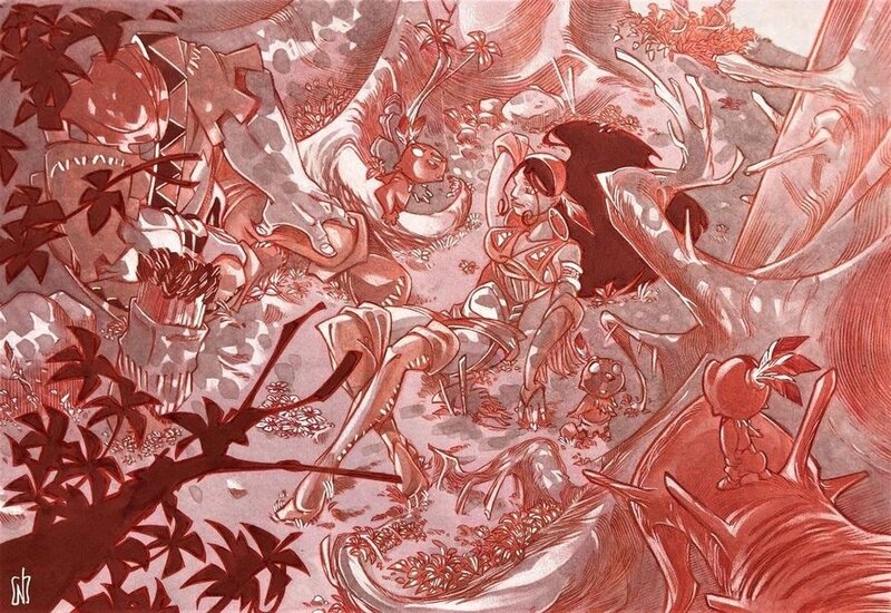 En vente - Nicolas Kéramidas, 2006 - Luuna : Pok-Ta-Pok - Illustration originale