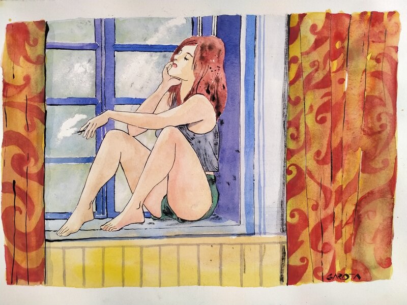 En vente - Fumeuse par Davide Garota - Illustration originale