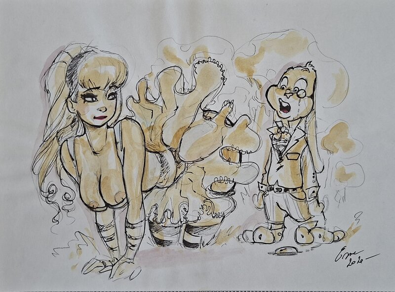 esme, Alice et le Lapin Blanc - Illustration originale