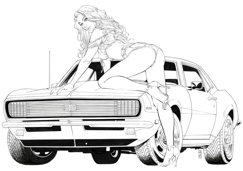 Mika, Illustration Calendrier 2025 - Pin-up Hot Ladies (Chevrolet Camaro SS 1967) - Illustration originale
