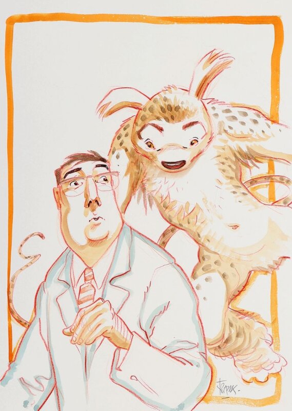Frank Pé, La Bete (Marsupilami) et Andre Franquin - Illustration originale