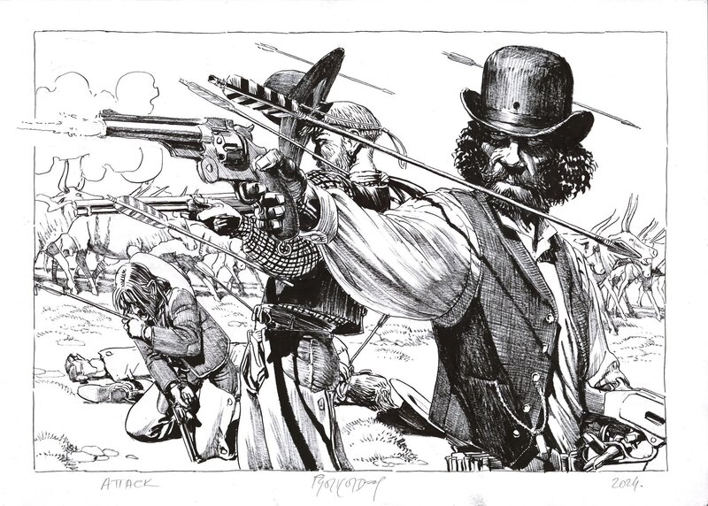 For sale - Igor Kordey, Marshal Bass - ATTACK - Original Illustration
