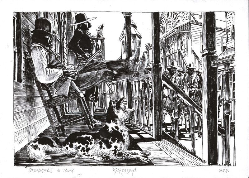 En vente - Igor Kordey, Marshal Bass - STRANGERS IN TOWN - Illustration originale