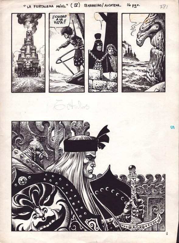 En vente - Enrique Alcatena, Ricardo Barreiro, La fortaleza movil [Fuori dal tempo] - Planche originale