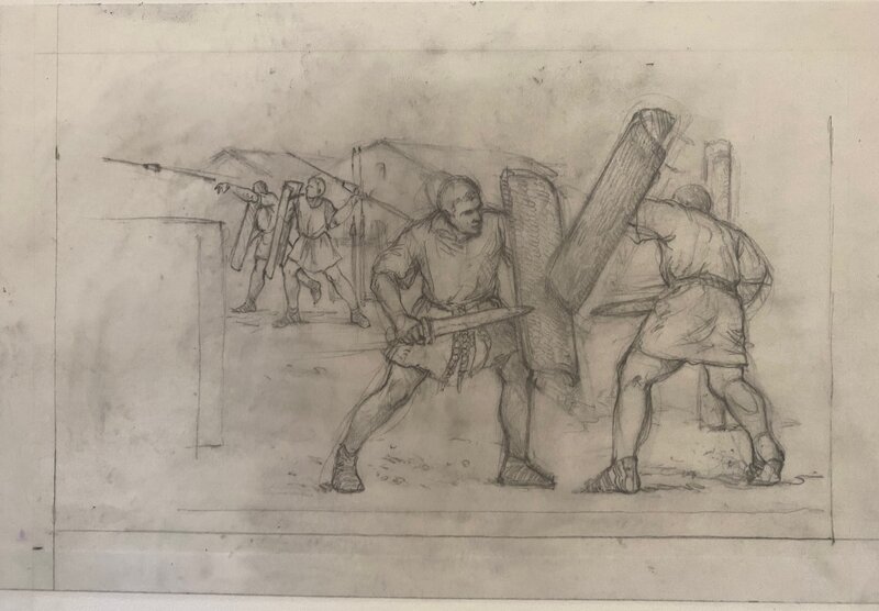 Christian Jégou, Christian Jegou, illustration originale, légionnaires romains-entrainement. - Original art