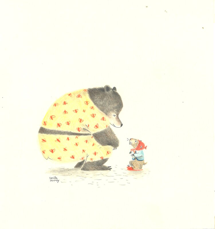 En vente - Camille Jourdy - Ours et marmotte - Illustration originale