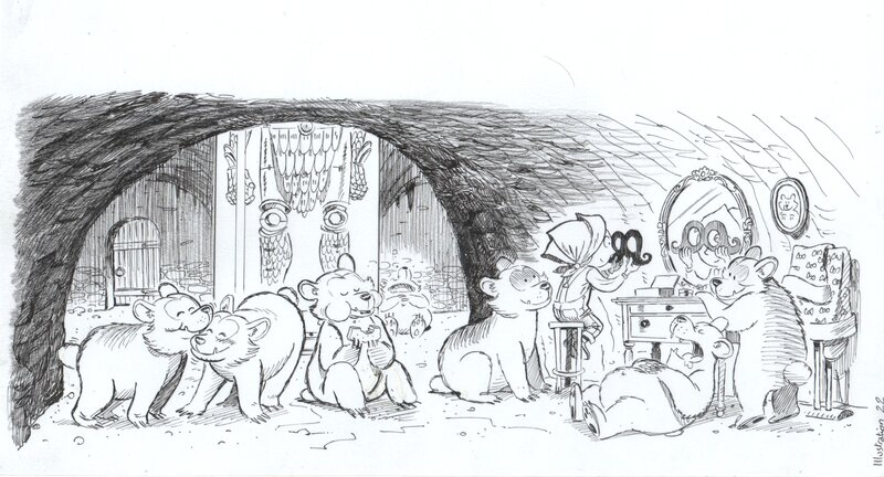 En vente - Arnaud Poitevin - Fureur moustache p.108-109 - Illustration originale