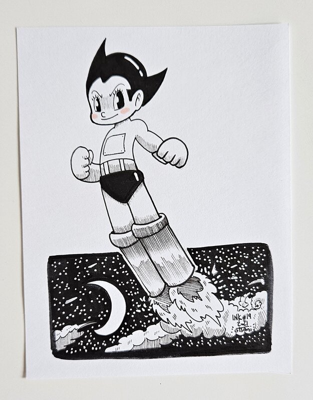 En vente - Dessin original de l'Inktober 2021 :  Astro Boy par oTTami ! - Illustration originale