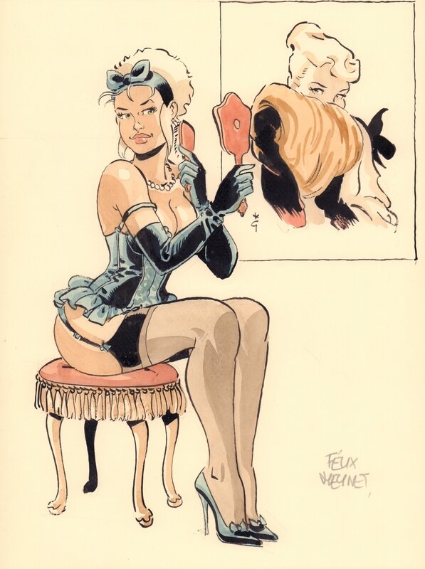 For sale - Mirabelle se coiffe by Félix Meynet - Original Illustration