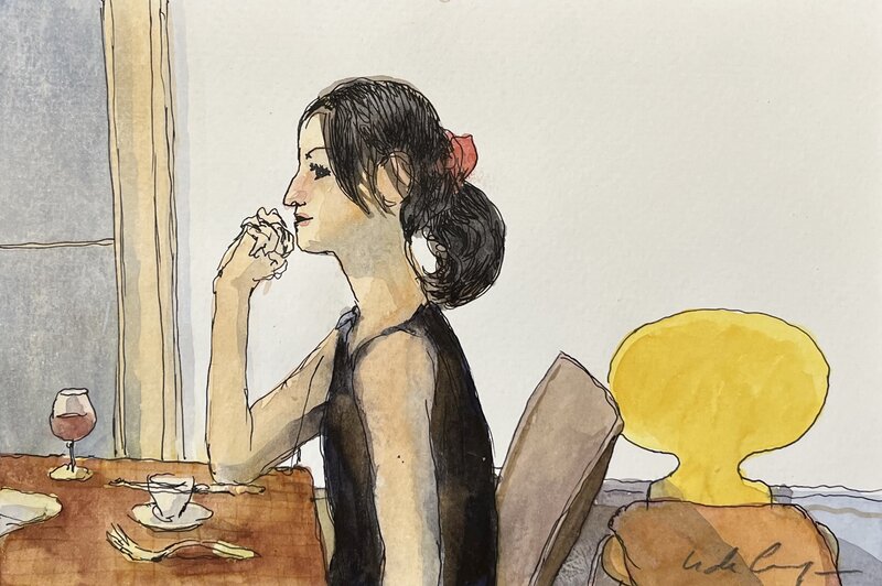 Nicolas De Crécy, La chaise jaune - Daikanyama - Tokyo - Illustration originale