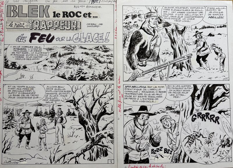 André Amouriq, EsseGesse, Maurice Chevalier, Blek le Roc, Du feu sur la glace, planches n°1&2 titre, Kiwi#372 1986. - Planche originale