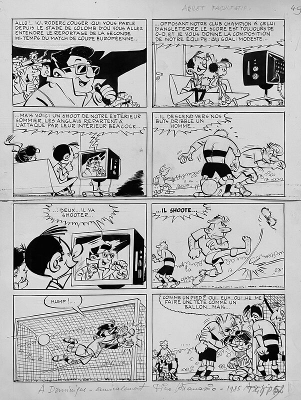 En vente - Dino Attanasio, Franquin, 1964 - Modeste et Pompon : Arrêt Facultatif - Planche originale