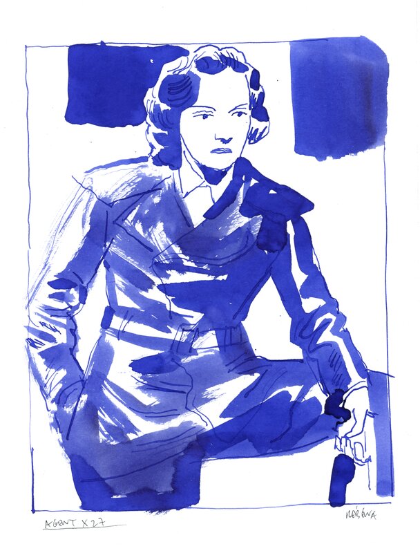 En vente - Frédéric Rébéna - Agent X 27 (Marlène Dietrich) - Illustration originale