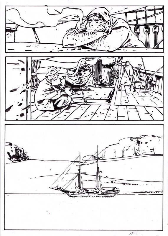 En vente - Bruno Le Floc'h, Paysage au chien rouge - Planche originale