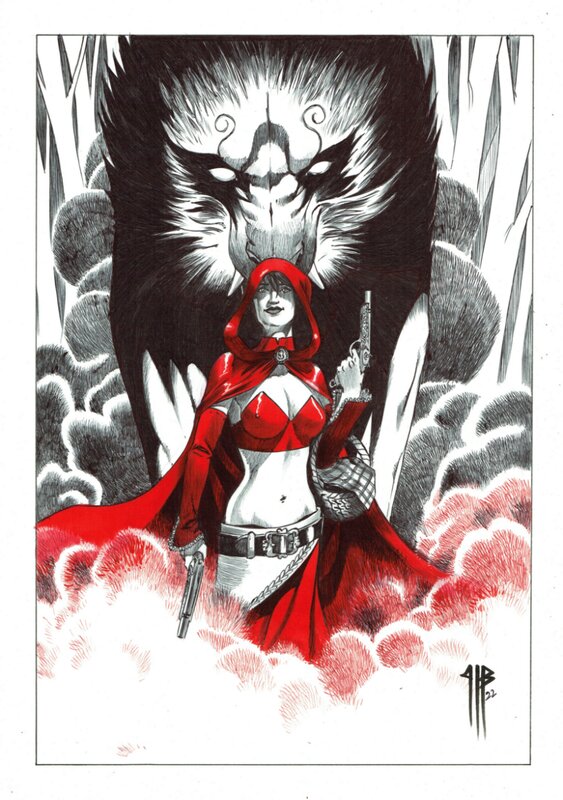 En vente - Philippe Bringel, Le petit chaperon rouge et le loup - Illustration originale
