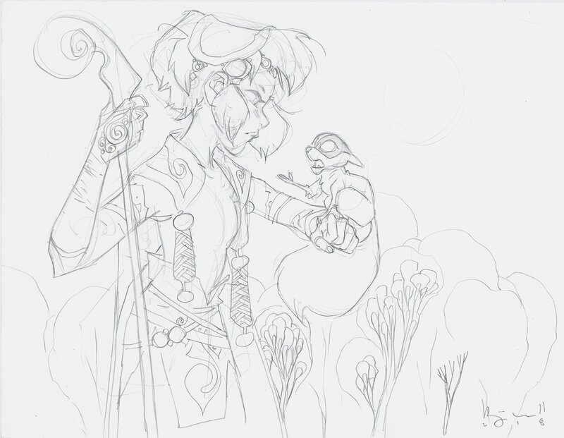 Ben Caldwell, Jeune fille et écureuil - Original art