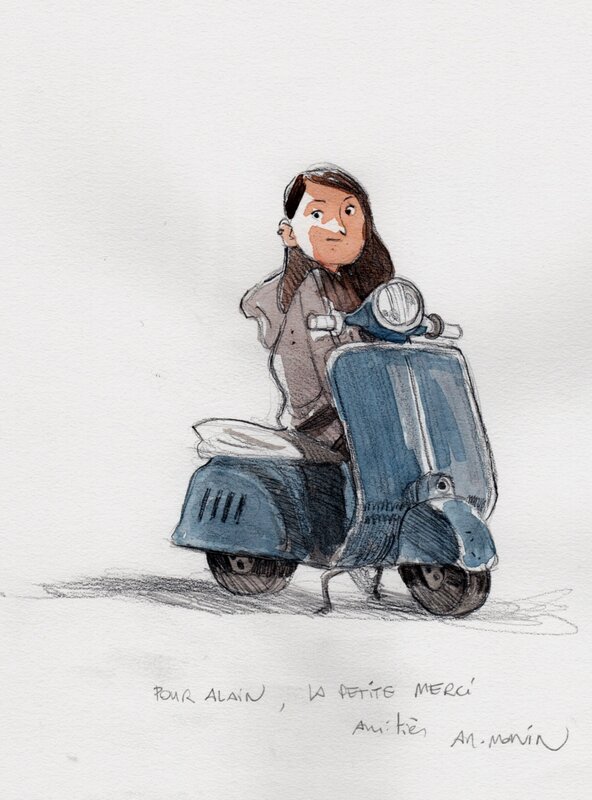 En vente - Merci en Vespa par Arno Monin - Illustration originale