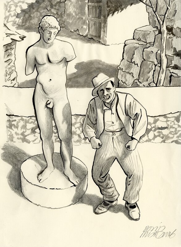 En vente - David Prudhomme, Rébétissa – Dessin original pour l’ex libris de la librairie Super Héros – R01 - Illustration originale