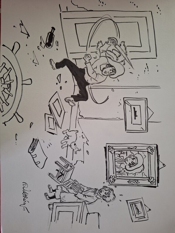 Hommage à Hergé par François Walthéry - Illustration originale
