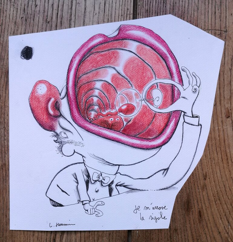 En vente - Laurent Houssin, Je m'arrose la rigole - Illustration originale