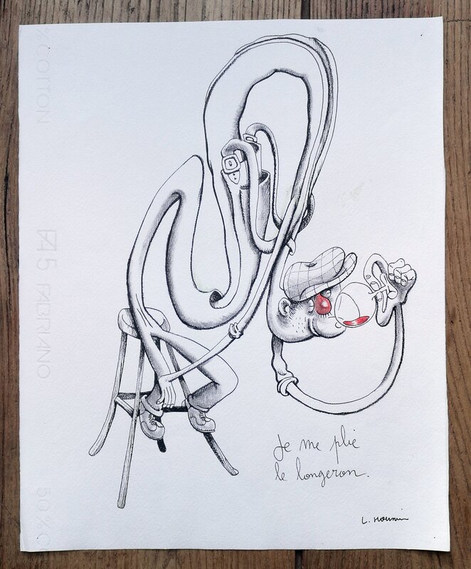 En vente - Laurent Houssin, Je me plie le longeron - Illustration originale