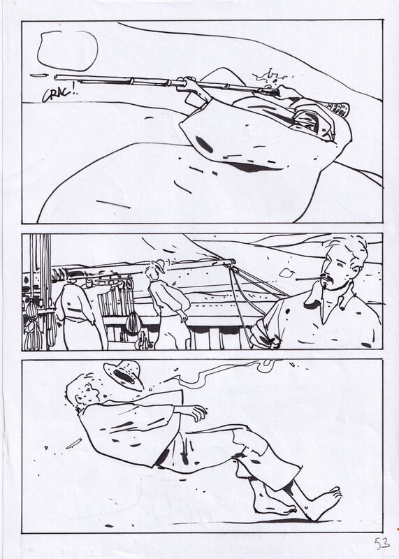 En vente - Bruno Le Floc'h, Paysage au chien rouge - Planche originale
