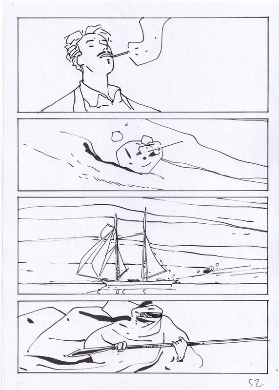 En vente - Bruno Le Floc'h, Paysage au chien rouge - Planche originale