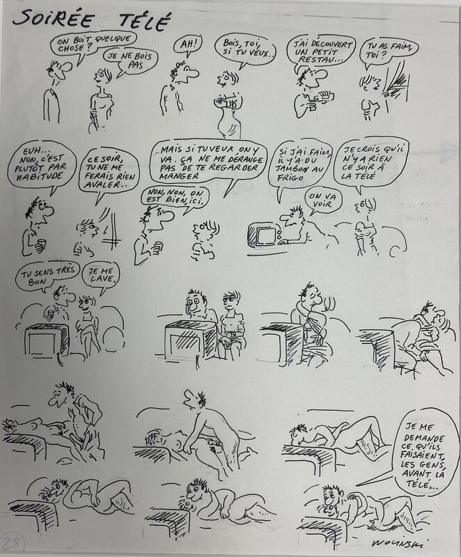Soirée Télé par Georges Wolinski - Planche originale