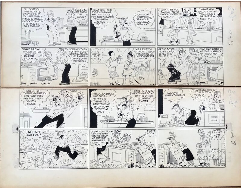 En vente - Chic Young, Blondie Sunday strip 1938 - Planche originale