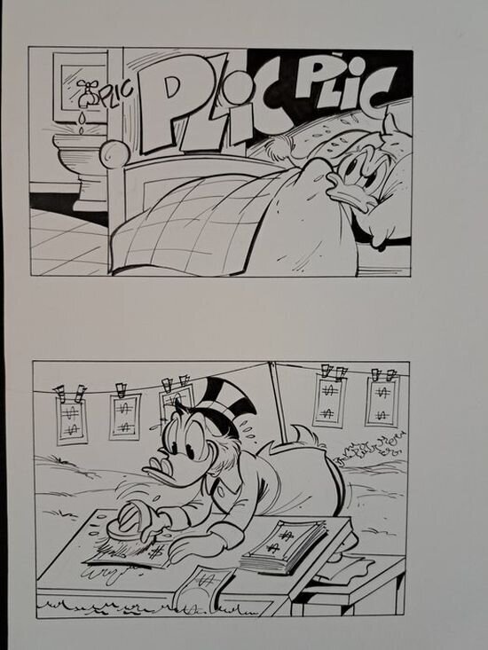Giancarlo Gatti, Paperino e il Lavandino - Paperone e il Bucato - Illustration originale