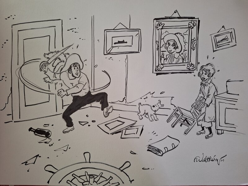 Hommage à Hergé by François Walthéry - Original Illustration