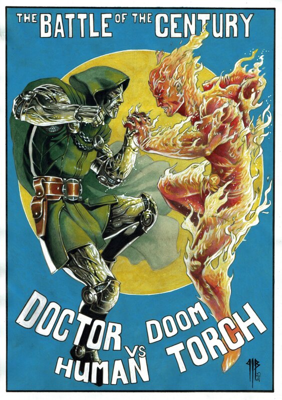 For sale - Philippe Bringel, Doctor Doom VS Human Torch - Original Illustration