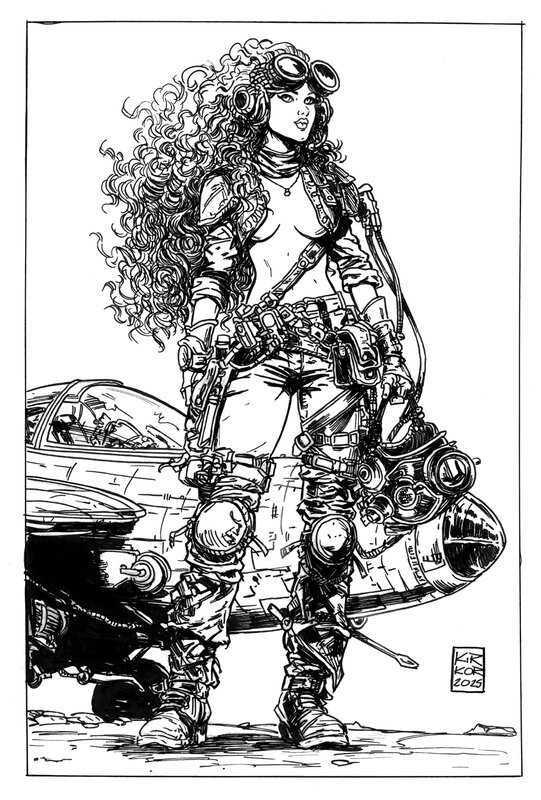 En vente - Arkadiusz Klimek, Planétoïde sans loi - Femmes travailleuses steampunk - Illustration originale