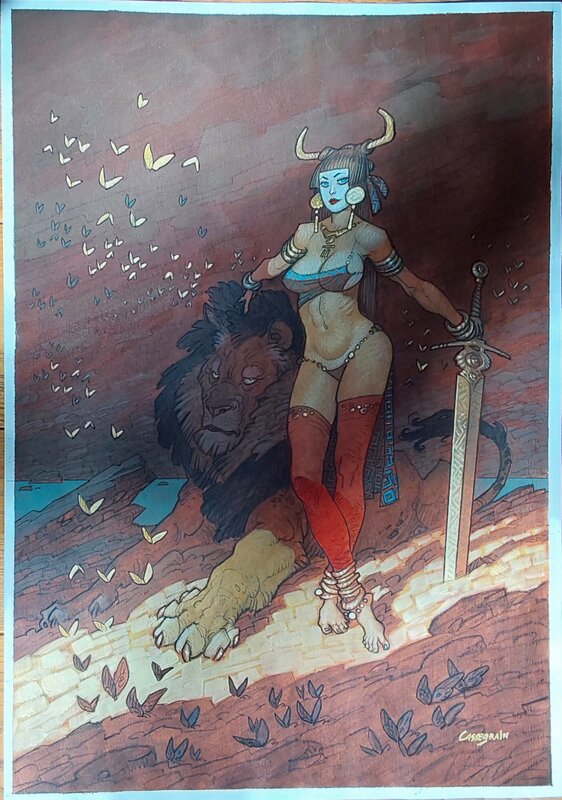 Didier Cassegrain, Reine des grands félins - Original Illustration