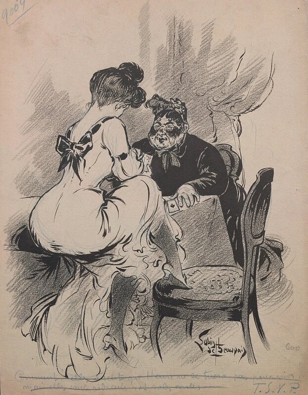 La partie de cartes par Lubin Paul Gaston de Beauvais - Illustration originale