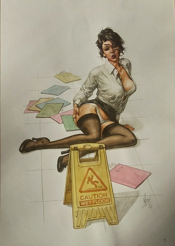 Caution Wet Floor by Ignacio Noé - Original Illustration