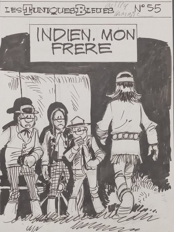 Willy Lambil, Préparation couverture Tuniques Bleues tome 55, Indien, mon frère - Original art