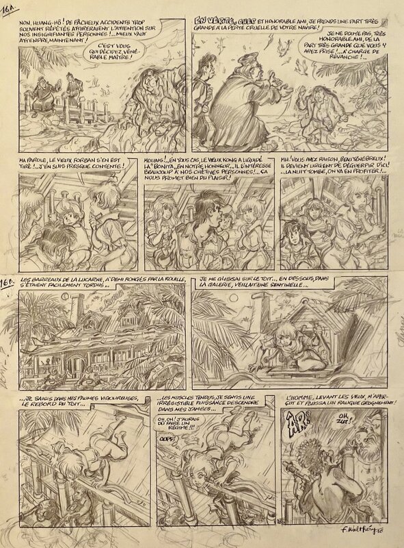 For sale - François Walthéry, Planche Originale Crayonnée 16 Natacha 23 Sur les traces de L'Epervier Bleu - Comic Strip