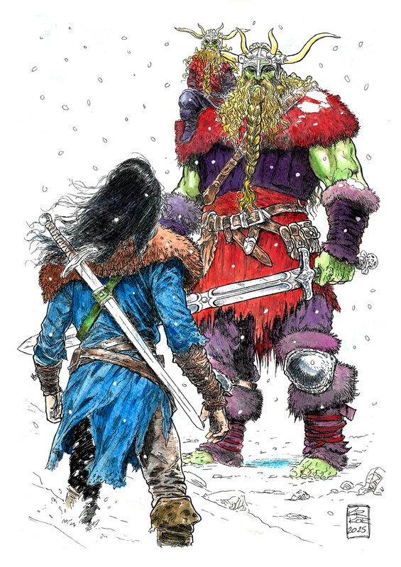 Arkadiusz Klimek, Grzegorz Rosinski, Thorgal rencontre les frères qui gardent les anneaux de Freyr - fan art - Illustration originale
