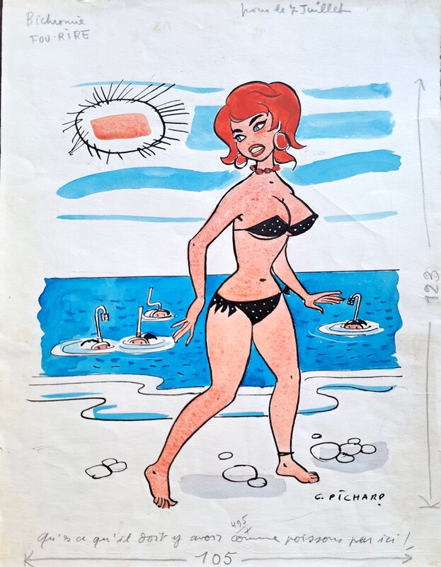 Georges Pichard, Sur la plage abandonnée... - Original Illustration