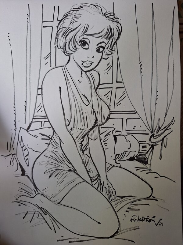 En vente - Natacha à genou par François Walthéry - Illustration originale
